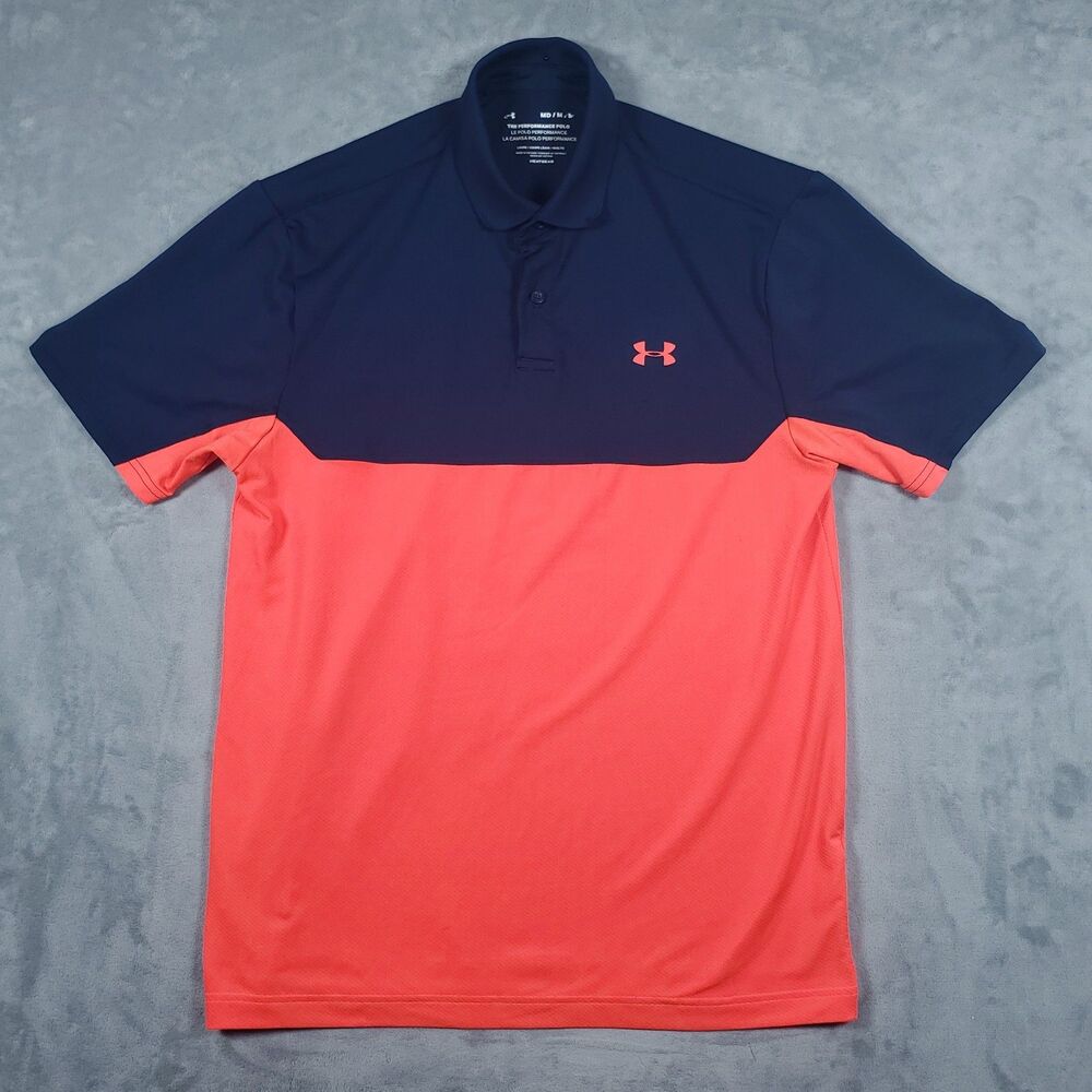 Under Armour Performance Golf Polo Men's Med Blue Orange UPF 40 Shirt